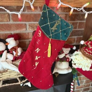 Vintage 1989’s  Festive Red and Green Velvet Christmas Stocking